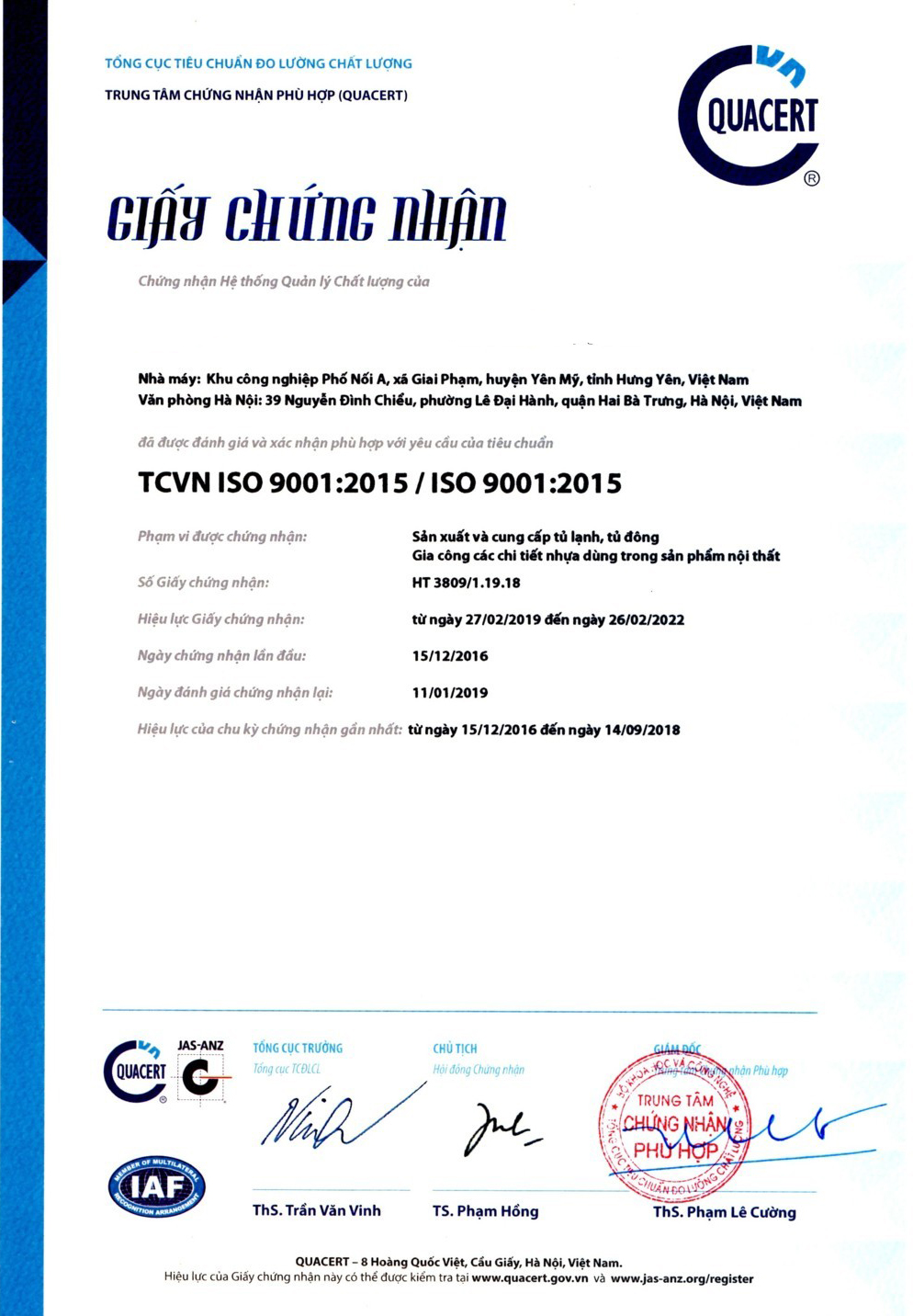 Chứng chỉ iso 9001 2015
